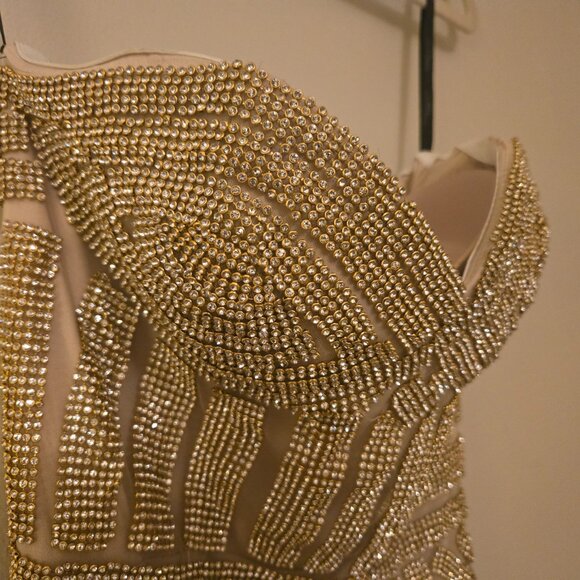 Elegant Strapless Cream Evening Gown - Picture 2 of 13